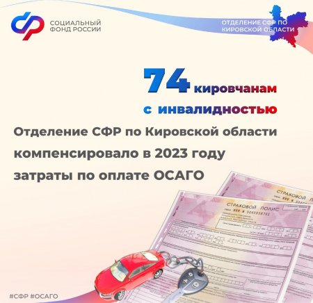 Более 70  кировчанам с инвалидностью  ОСФР  по Кировской области компенсировало затраты по оплате ОСАГО.